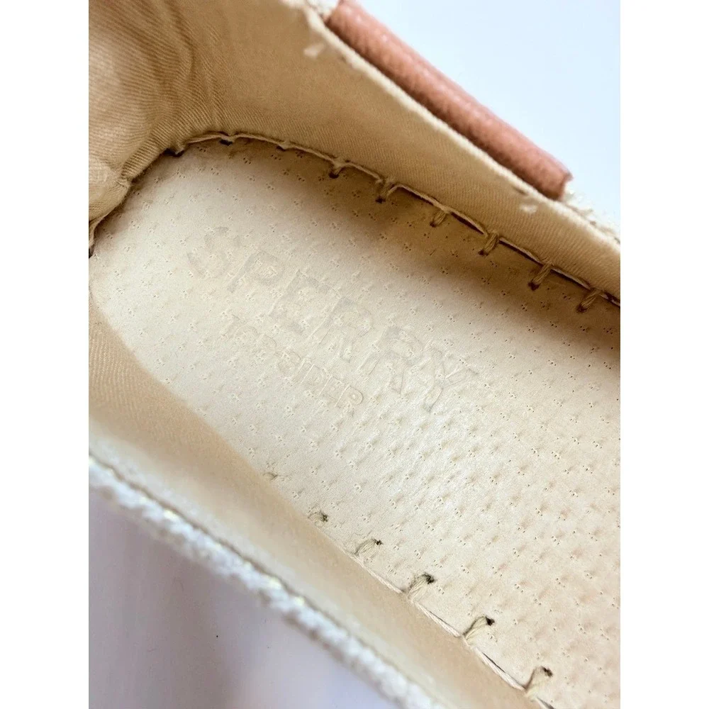 Sperry Espadrille Flats Women 8M Beige Canvas Slip‎ On Jute Sole STS95780